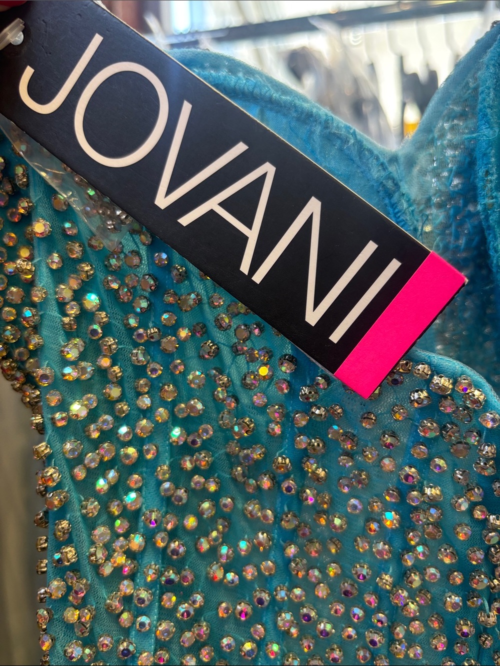 Jovani 37268 Turquoise One-Shoulder Beaded Mermaid Gown - Picture 5 of 7